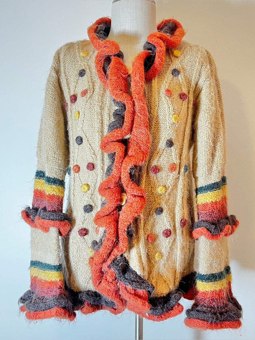 Statement Peruvian Trading Co. Colorful Knit ruffle Cardigan